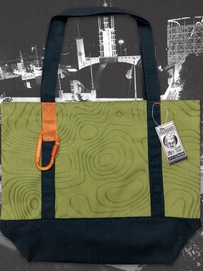 The Palisades Olive Green & Black Tote Bag with Orange Accent